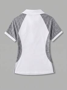 CourtClass CourtClass 女款拼色拉鍊半開襟短袖運動 Polo 衫，高爾夫健身白色夏季運動休閒風 - 彩色 - 查看 2