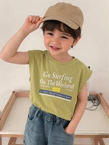 DAZY Casual Letter Print Loose Sleeveless Top For Toddler Young Boy Summer - Yellow - View 1