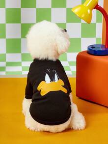 LOONEY TUNES X PETSIN 1件小黑色鴨子臉印花寵物衣（不含帽子），厚實保暖秋冬穿著，聚酯纖維面料，防跳蚤、不易掉毛、耐熱、透氣，適用於貓狗，室內外皆可用 - 黑色 - 查看 9