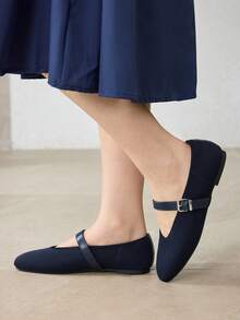 MOTF PREMIUM PU LEATHER BUCKLE MARY JANE FLAT SHOES FOR CHRISTMAS SPRING SHOES - dark blue - View 6