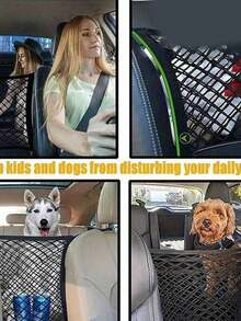 Dog Car Mesh Barrier, Pet Travel Safety Divider, Backseat Car Fence With Storage Bag, Anti-Collision Guard For Pets & Kids - one-size - View 6