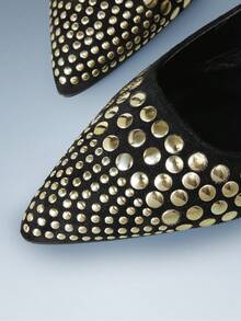 CUCCOO GRLICON Khaki Brown Suede Pointed Toe Rivet Rear Trip Strap Flat Shoes Women's Soft Sole Comfortable Commuting Versatile Low Vamp Shoes - Black - View 4