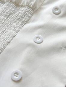 Viva Relle Plus Size Women French Sweet Cool Style Shirred Waist Lapel Collar Ruffle Trim White Double Breasted Long Sleeve Blouse Autumn Brunch Office - White - View 7