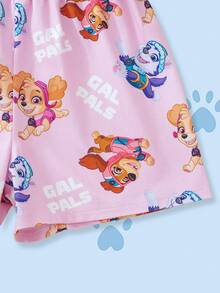 SHEIN | PAW Patrol Young Girl Letter Print Round Neck Short Sleeve T-Shirt And Casual Shorts Pajama Set - Mauve Purple - View 7