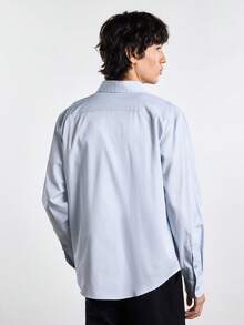 VeloEdit Men's Cotton Casual Modest Versatile Solid Color Long Sleeve Turn-Down Collar Shirt Teachers' Day Graduation Office Vacation Workout Light Blue Summer - Light Grey - View 4