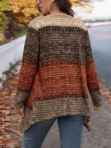 Rosumi Plus Size Rustic Retro Colorblock Patchwork Long Sleeve Open Front Jacket Fall Autumn Casual Layering Going Out Outfits Women Jacket - Multicolor - View 2