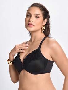 Slumbrini MELENECA Women's Racerback Front Closure Full Coverage Unpadded Underwire Bra Plus Size - Black - View 9