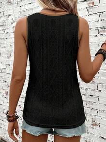 SHEIN LUNE Women's Textured Fabric Patterned Tank Top In Black And Khaki - Multicolor - View 2