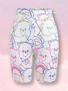 SHEIN X Care Bears 女款全印花休閒日常穿著緊身內搭褲 - 白色 - 查看 3