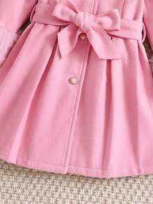 SHEIN Emery Rose Kids 少女秋冬百搭粉色毛領保暖內裡外套，溫暖優雅可愛，適合校園與假期 - 粉色 - 查看 5