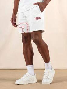 SUMWON Sumeer Number 23 Printed Drawstring Shorts With Oval Logo Patch For Summer Casual Everyday Wear - White - View 1