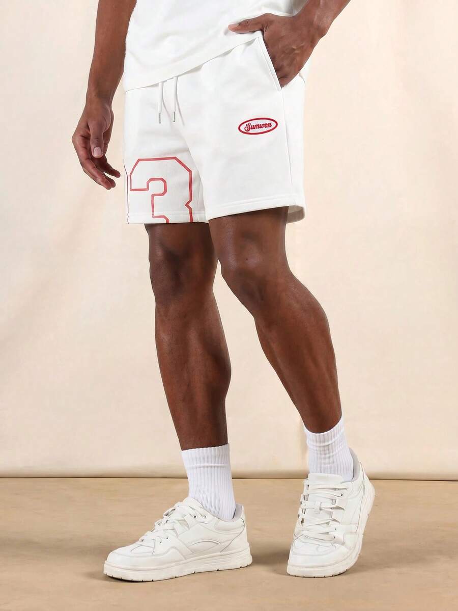 SUMWON Sumeer Number 23 Printed Drawstring Shorts With Oval Logo Patch For Summer Casual Everyday Wear - White - View 1