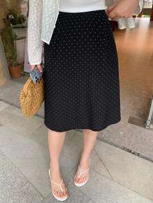 Dazy Plus All-Over Polka Dot Cute Girl Casual Korean Style Spring Summer Versatile A-Line Black Long Plus Size Women's Skirt - Black - View 4