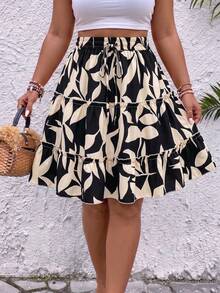 Breezaya Plus Size Women's All-Over Print Pleated Casual Versatile Daily Skirt Fall - Black - View 3