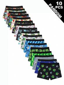 SHEIN [10 Sets Random]Tween Boys Boxer Briefs, Soft Breathable Knit Underwear Variety Pack With Red Leopard, Dinosaur & Striped Prints - Multicolor - View 2