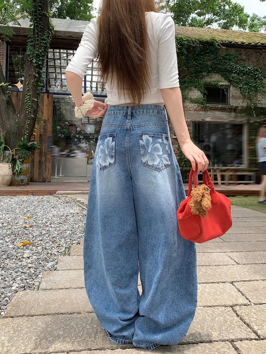 DAZY 女款韓式休閒水洗破洞牛仔長褲 - 藍色 - 查看 1