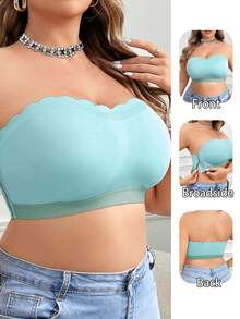 SHEIN Áo ngực hai dây cài nút bên hông cỡ lớn không dây - Màu xanh lam - Xem 6