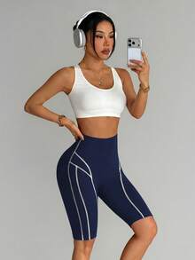 Slayform Slayform Colorblock Seamless Athletic 5" Shorts - Navy Blue - View 6