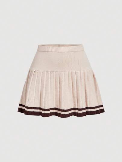SHEIN MOD Pleated Colorblock Hem Knit Skirt