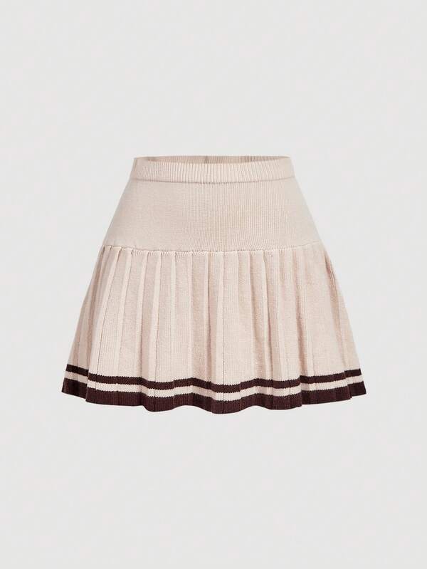 SHEIN MOD Pleated Colorblock Hem Knit Skirt
