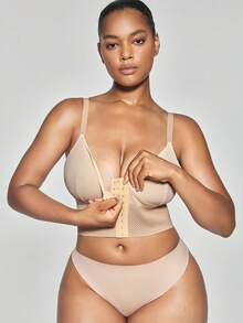 SHAPORA 1pc Plus Size Minimalist Mesh Wide-Fit Shaping Top - Apricot - View 7