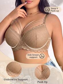 LustreForm Plus Size Underwire Sexy Lace Bra 2pcs/Set Party Red Black Fall - Multicolor - View 8