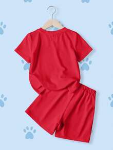 SHEIN | PAW Patrol 男童可爱卡通印花短袖T恤和短裤套装 - 白色 - 查看 2
