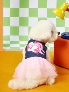 LOONEY TUNES X PETSIN 1pc Love Rabbit Girl Print Pet Dress In Navy Blue And Pink, Minimalist Style, Skin-Friendly & Breathable, A Sweet And Simple Look For Cats And Small Dogs, Great For Daily Wear Or Gift Giving - Multicolor - View 6