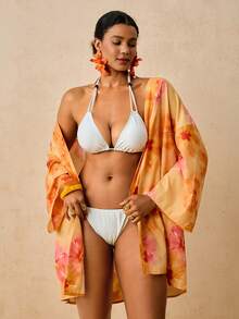 Travachic Baju Penutup Wanita Ukuran Besar Motif Ikan Laut Aprikot, Kimono Longgar Lengan Sedang, Motif Romantis Musim Semi Awal Pantai Pemandian Air Panas - MultiWarna - View 7