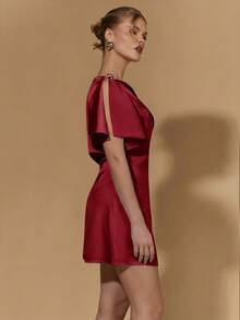 COSMINA Women's New Elegant Satin Mini Dress/Party Dress/Formal Occasion Cocktail Dress - Burgundy - View 4
