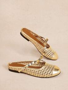 Rosivie Ladies Metal Decoration Fashion Daily Travel Casual Slippers - Golden.. - View 1