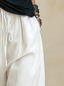 SHEIN Women's White Casual Boho Lantern Pants, Long Pants For Autumn Commute Vacation - White - View 5