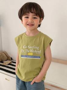 DAZY Casual Letter Print Loose Sleeveless Top For Toddler Young Boy Summer - Yellow - View 6