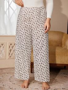 PalaceNights Court Style Ditsy Floral Loose Straight Leg Plus Size Pajama Bottoms - Multicolor - View 3