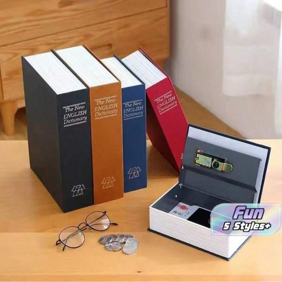 Hucha con forma de libro de diccionario creativo con cerradura, cerradura de oculta, caja de almacenamiento de dinero y monedas/contenedor de ahorros - Multicolor - Ver 1