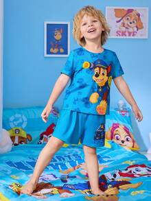 SHEIN | PAW Patrol 2pcs/Set Casual Style Young Boy Pajamas, Round Neck Short Sleeve Top And Shorts, Comfortable Loungewear - Blue - View 4