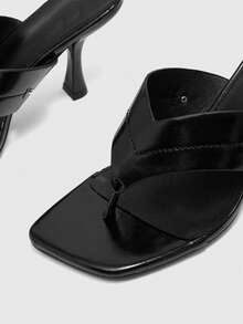 CUCCOO BIZCHIC French Fashion Elegant Commuter Party Mezzanine Square Toe High Heel Embroidered Thread Rivet Versatile Women's Sandals - Black - View 8