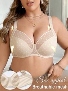 Bra Push Up Kasual Nyaman Berbahan Renda Transparan Warna Beige Ukuran Plus dengan Pola Polos - Krem - View 6