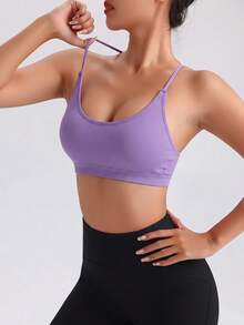 SHEIN Sports 女款純色無縫運動內衣，適合休閒日常穿著 - 紫色 - 查看 3