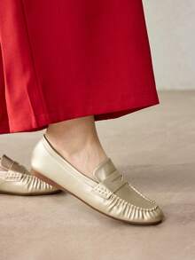 MOTF WOMEN'S NEW FRENCH FASHION ELEGANT COMFORTABLE FLAT BALLET LOAFERS, GOLD CASUAL - Gold - View 8