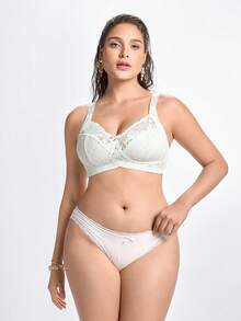 Slumbrini Plus Size Women Non-Wired Bra With Floral Print, Breathable Non-Slip Lace Patchwork, Supportive Lift, Adjustable Straps, Seamless For Daily Wear - Mint Green - View 7