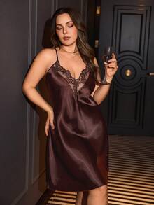SilkySpell Plus Size Brown Sexy Elegant Backless Nightgown Dress Sleep Bride Summer - Coffee Brown - View 6