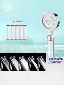 1PC Adjustable 5-Mode High Pressure Shower Head, Water Saving Massage Filter Shower With 5 Cartridges, Black/Silver Bathroom Accessory - multicolor - View 1