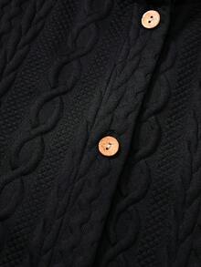 Rusticease Plus Size Women's Noir Lapel Long Sleeve Double Pocket Elegant Midi Coat Fall Winter 2026 - Black - View 6
