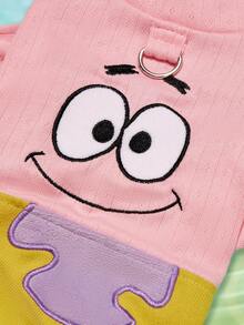 SpongeBob SquarePants | PETSIN 1件刺繡可愛卡通圖案四足寵物連身衣，適用於貓狗，休閒舒適，適合室內放鬆或戶外趣味探險 - 粉綠 - 查看 3