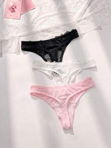 PetitDoll 3 件装花卉蕾丝丁字裤套装性感内衣 - 彩色 - 查看 2