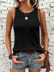 SHEIN LUNE Women's Textured Fabric Patterned Tank Top In Black And Khaki - Multicolor - View 1
