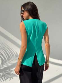 Aloruh Rompi Blazer Wanita dengan Dekorasi Bintang Laut Logam - Teal Blue - View 2