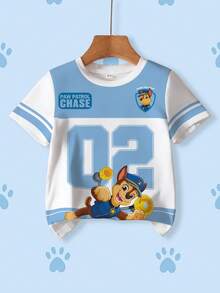 SHEIN | PAW Patrol 男童休闲撞色狗狗印花圆领短袖T恤，夏季 - 白色 - 查看 1