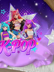 少女休閒可愛卡通女孩印花厚實柔軟舒適連帽衛衣，適合秋冬 K-POP 風格 - 彩色 - 查看 5